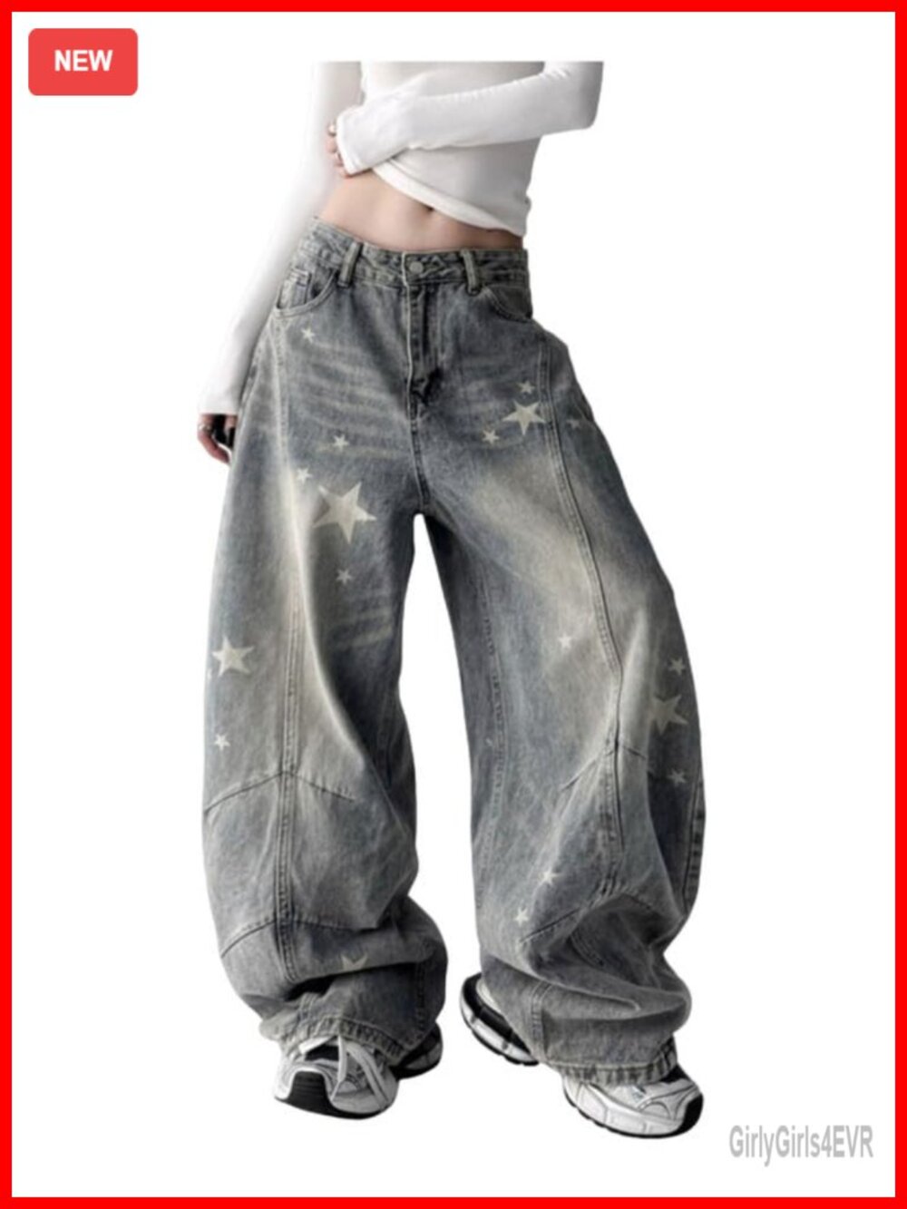 Baggy Barrel Jeans 70% Cotton Low Rise Star Graphic Denim Pants